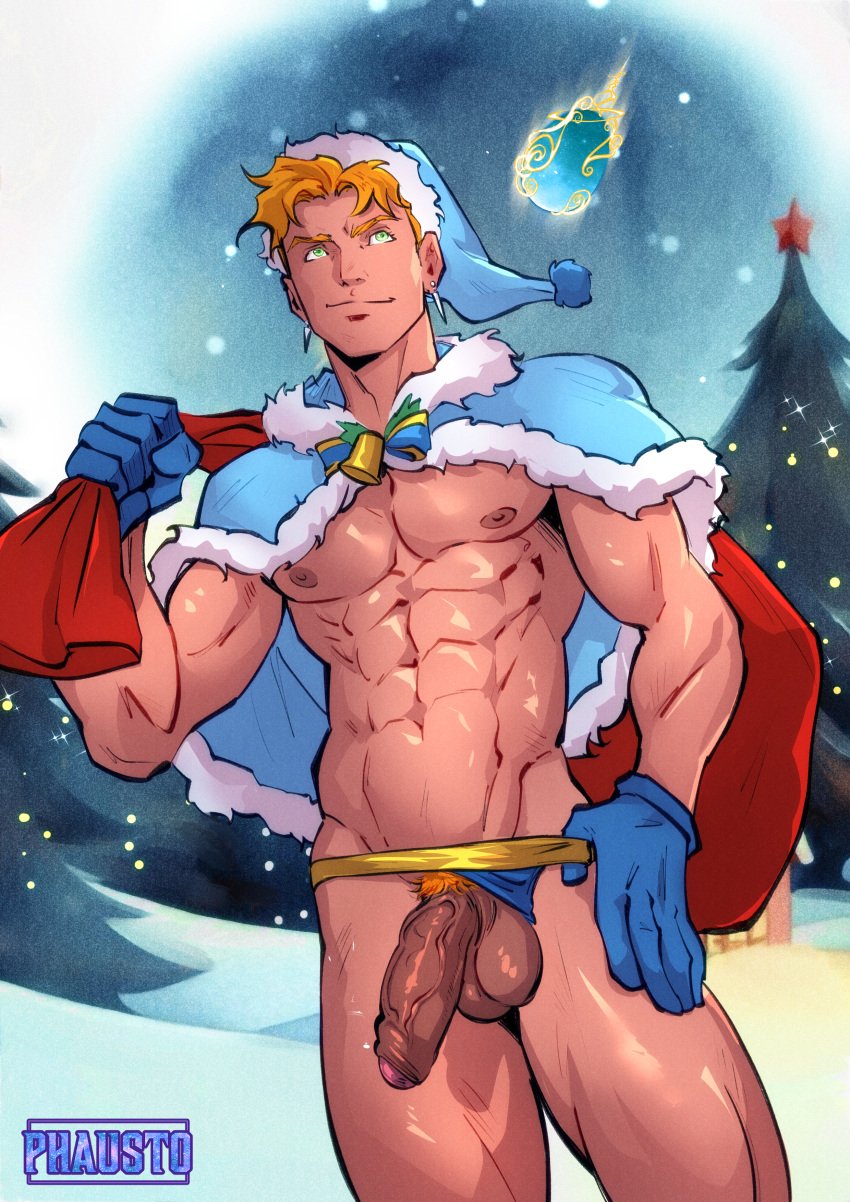 1boy balls bara bara_tits barazoku big_balls big_penis christmas completely_nude completely_nude_male daniel_(dsg) dimensional_soldiers_g gay holidays male male_focus male_nipples male_only manly muscular_male nipples nude penis phausto solo solo_male thong underwear yaoi