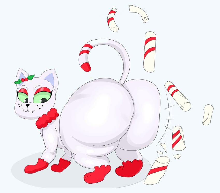 ass ass big_ass big_butt butt_focus candy_cane cat_ears cat_tail enormous_ass feline female female_focus female_only furry holidays junipurr snow thick_thighs trifuson