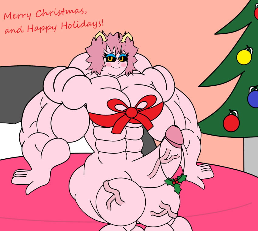 1futa areolae balls black_sclera christmas english_text erection extreme_muscles futa_only futanari holidays huge_balls huge_cock huge_muscles humanoid humanoid_penis hyper_muscles mina_ashido mistletoe mistletoe_on_penis muscles muscular_female my_hero_academia nipples nude penis pink_skin self_upload sitting solo text vixylafoen yellow_eyes