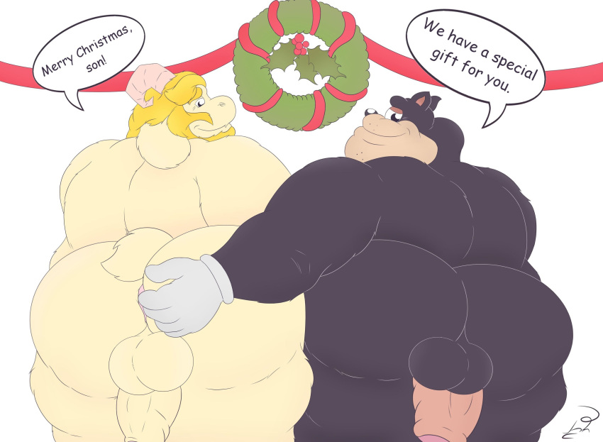 2boys anthro asgore_dreemurr bara blonde_hair body_hair boss_monster bovid caprine disney domestic_cat duo english_text fat fat_man felid feline felis fur gay goat goof_troop hi_res implied_incest jon_noj long_ears male male/male male_only mammal multiple_boys obese obese_male pete_(disney) peter_pete_sr. smile text undertale undertale_(series) white_body white_fur