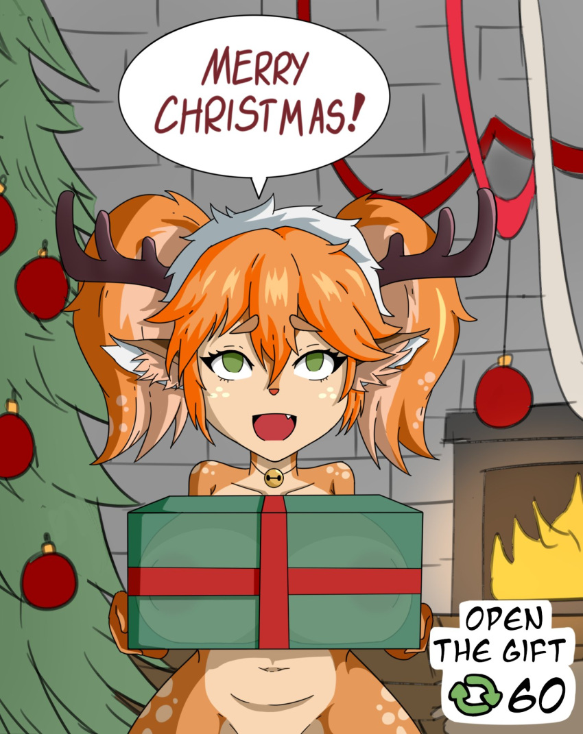 big_breasts christmas green_eyes horns jiganshi league_of_legends poppy reindeer riot_games snow_fawn_poppy snowdown_series solo_female twitter_strip_game_(meme) yordle