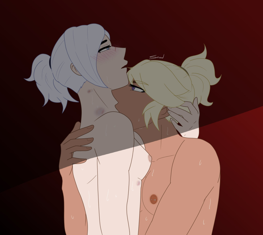 2girls artist_request blonde_hair blue_eyes boobs breasts dark-skinned_female female female/female female_only interracial_yuri lavender_eyes lesbian lesbian_sex multiple_girls naked naked_female nude nude_female purple_eyes robyn_hill rwby sex snow_nsfw3 white_hair white_skinned_female winter_schnee yuri