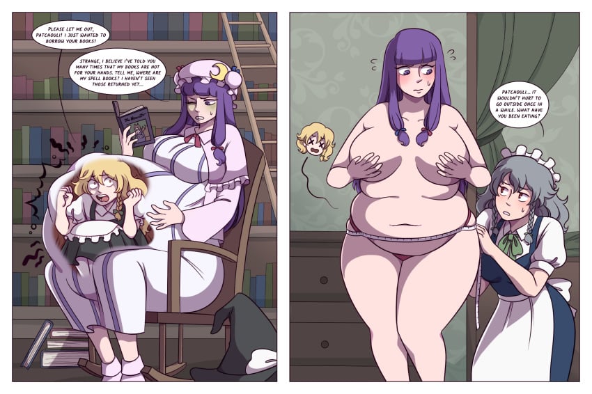 3girls bbw before_and_after belly belly_bulge big_belly big_belly_bulge big_breasts blonde_hair blonde_hair_female bow breasts clothed clothed_female clothing digestion discarded_hat dress fat fat_female fatal fatal_vore female female_focus female_only female_pred female_prey kaijinx large_breasts light-skinned_female light_skin maid marisa_kirisame measuring_tape multiple_females multiple_girls naked naked_female nude nude_female nudity obese obese_female oral_vore panties patchouli_knowledge post_digestion post_vore purple_eyes purple_hair purple_hair_female red_eyes sakuya_izayoi same_size_vore silver_hair silver_hair_female soft_vore tape_measure touhou touhou_project unwilling_prey video_game_character vore vore_belly weight_conscious weight_gain x-ray yellow_eyes