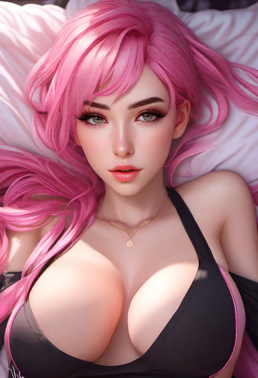 ai_generated big_breasts breasts e_girl face female gamer_girl pink_eyes pink_hair