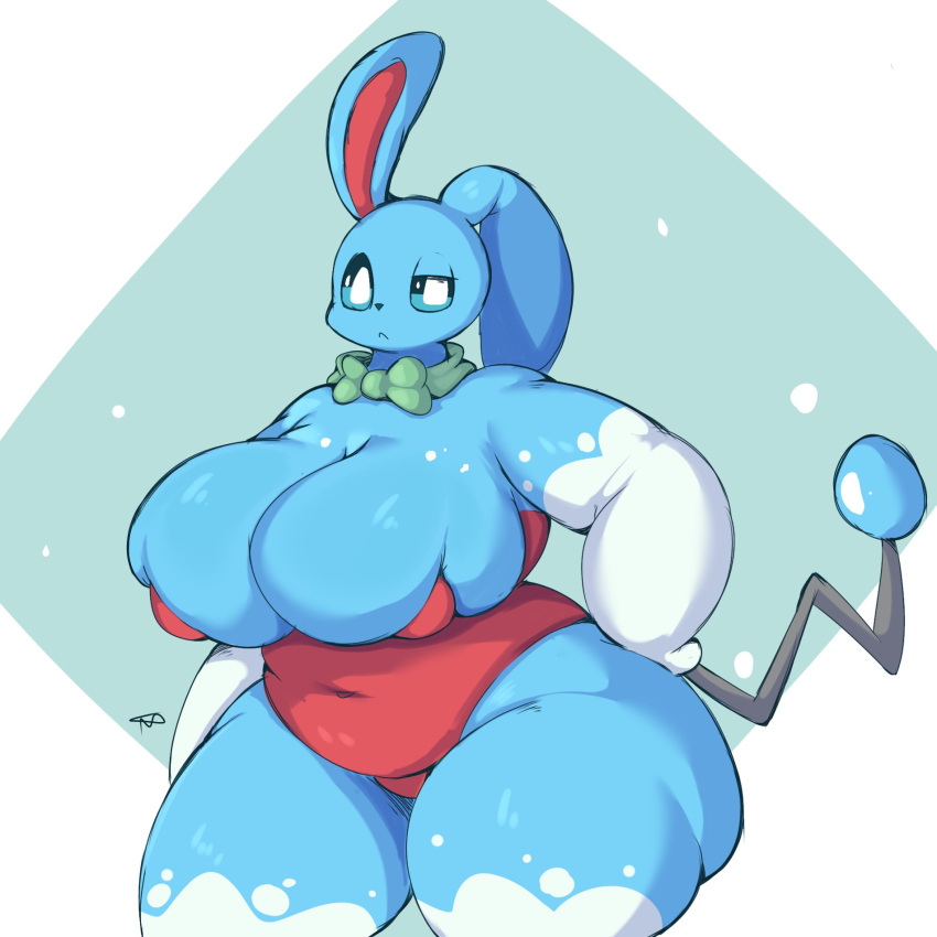 anthro anthrofied azumarill big_breasts bow_tie breasts christmas christmas_clothing christmas_outfit female hand_on_hip huge_breasts huge_butt pokémon_(species) slightly_chubby stevest58244496 thick_thighs wide_hips