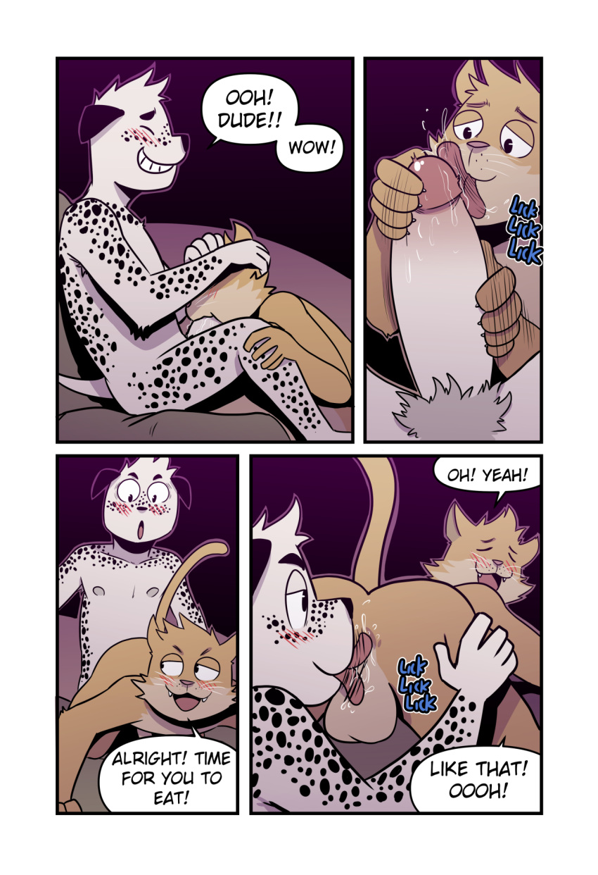 5_fingers anal anthro anthro_on_anthro anthro_penetrated anthro_penetrating anthro_penetrating_anthro ass backsack balls big_penis biped blush blush_lines canid canine canis closed_eyes comic dalmatian dalton_(t0l0k) dialogue domestic_cat domestic_dog english_text erection felid feline felis fellatio fingers genitals glans gus_(t0l0k) hi_res humanoid_genitalia humanoid_penis interspecies licking male male/male male_penetrated male_penetrating male_penetrating_male mammal open_mouth open_smile oral penetration penile penis penis_lick pubes rimming sex smile speech_bubble t0l0k tail text