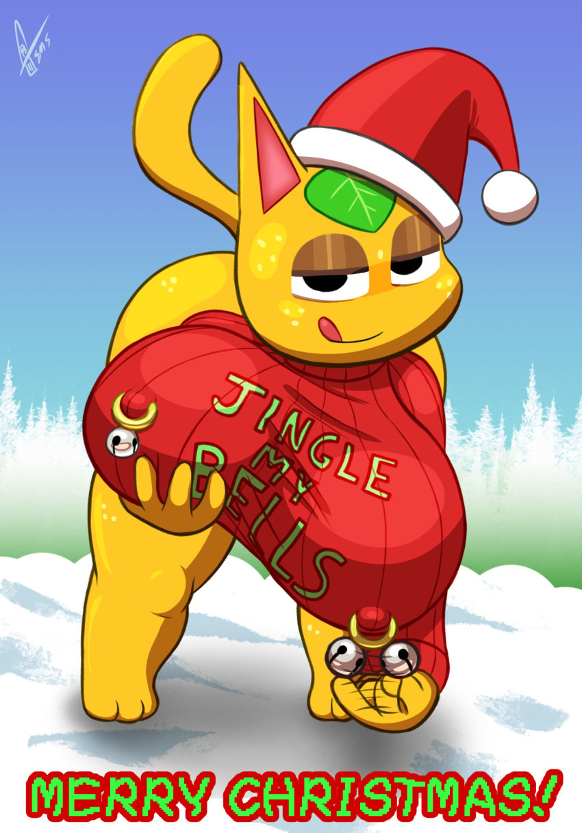 animal_crossing big_ass big_breasts bottomless breast_grab casual casual_nudity christmas female female_only grabbing_own_breast huge_ass huge_breasts nintendo nipple_piercing nipples_visible_through_clothing no_bra pov supermoonshroom tangy_(animal_crossing) teasing topwear