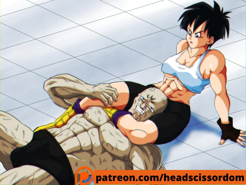 1boy abs dragon_ball dragon_ball_z femdom good_end headlock headscissor headscissordom male muscle muscular_female muscular_male spopovich videl