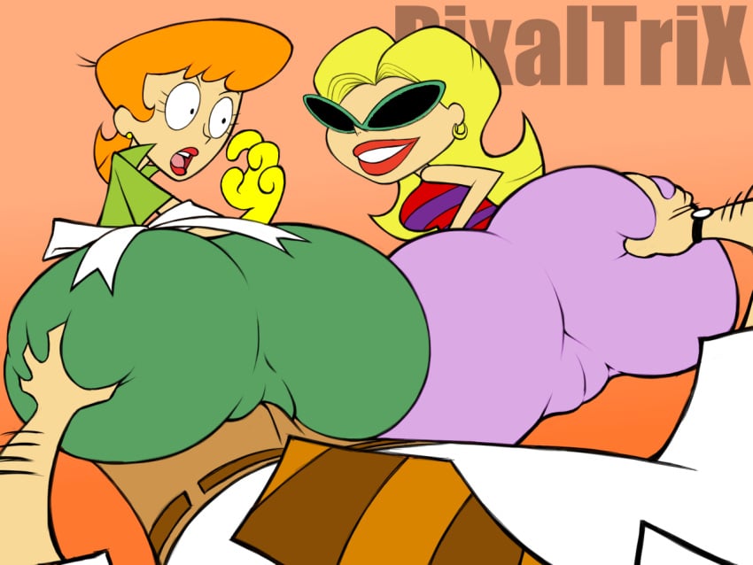 1boy 2girls apple_butt ass bent_over big_ass big_breasts blonde_hair bottom_heavy breasts cameltoe cartoon_network cheating curvy dexter's_dad dexter's_laboratory dexter's_mom erection_under_clothes female female_focus grinding huge_ass human hyper_ass imminent_sex male milf neighbor_lady nonude partial_male pear_shaped pixaltrix red_hair red_head thick tight_clothing voluptuous wide_hips