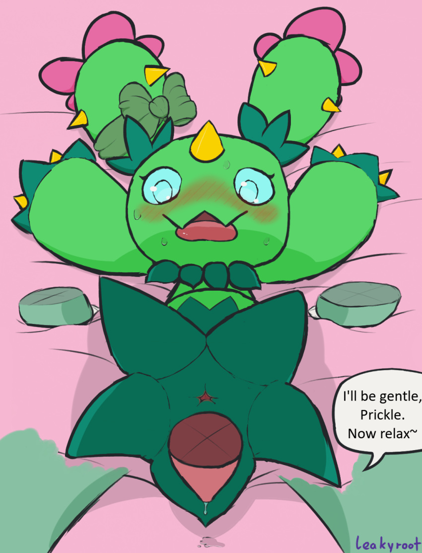 animal_genitalia blush bodily_fluids bulbasaur cloaca disembodied_penis female generation_5_pokemon genitals hi_res leakyroot male maractus nintendo penis pokemon pokemon_(species) ribbons rooty_(leakyroot) smooth_skin sweat