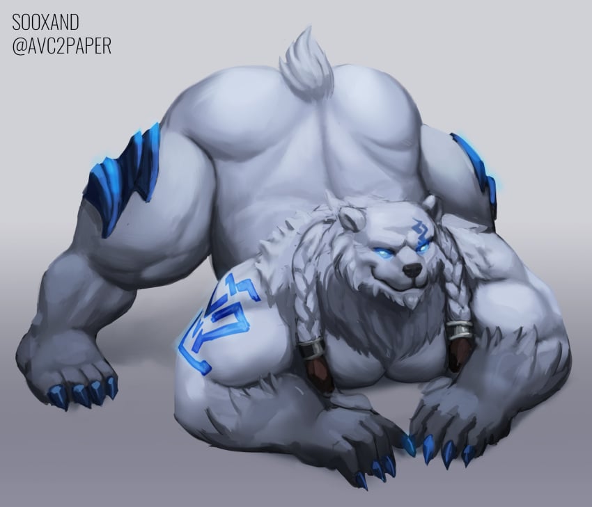 bear claws furry gay jack-o_pose league_of_legends league_of_legends:_wild_rift male male_only presenting_hindquarters sooxand ursid voli volibear white_fur white_hair