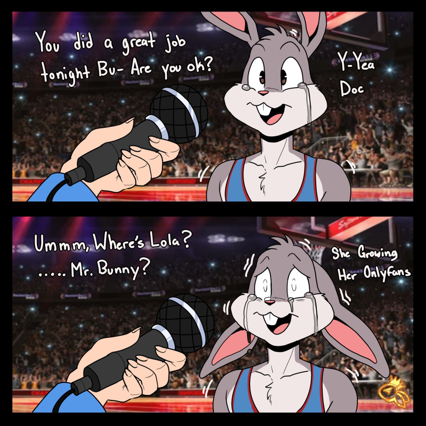 1:1 basketball bodily_fluids bugs_bunny comic_panel cuckold detailed_background hi_res looney_tunes male male_focus solo space_jam sports_jersey tears warner_brothers zeromccall