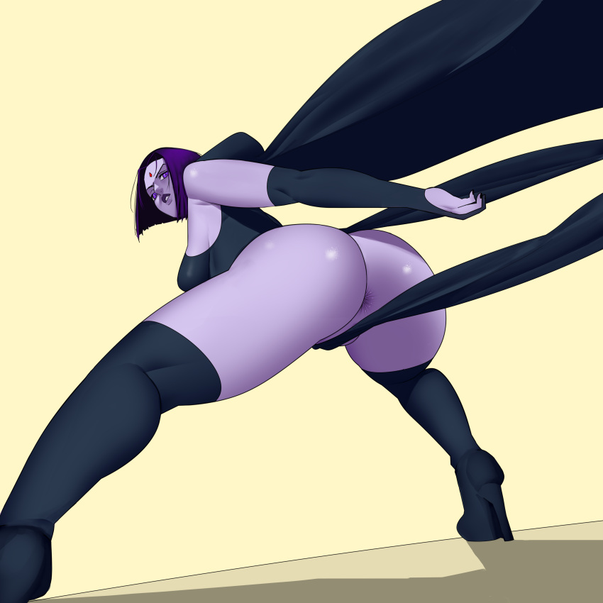 1girls anus anus_peek ass asshole breasts butt butthole dc dc_comics female female_focus female_only hell904 large_ass legs_apart looking_at_viewer looking_back looking_down no_panties partially_clothed purple_hair purple_skin rachel_roth raven_(dc) smooth_skin stockings teen_titans thick_thighs thighhighs thighs