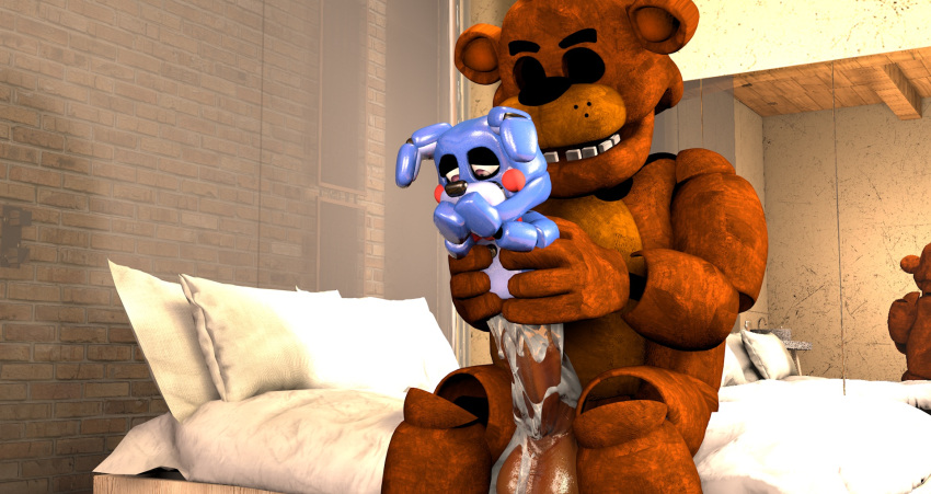 2boys 3d animatronic balls bear bedroom big_balls big_penis closed_eyes cum_dripping_from_penis cum_inside cum_on_penis erection five_nights_at_freddy's five_nights_at_freddy's:_sister_location freddy_(fnaf) gay genital_fluids genitals holding looking_down male male_only mirror nsfwfrasty21 orgasm penis puppet_bonnie_(fnafsl) rabbit robot sitting sitting_on_bed video_games