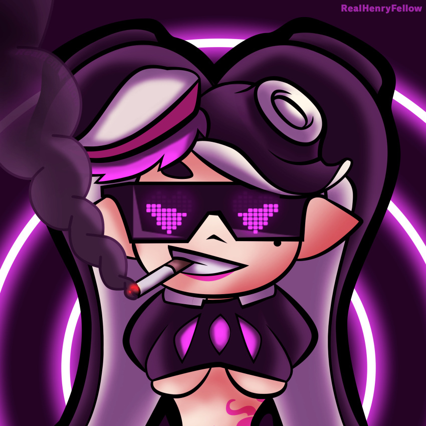 after_transformation alternate_breast_size alternate_hairstyle alternate_species bad_end beauty_mark bimbo bimbofication black_crop_top black_hair brainwashed brainwashing callie_(splatoon) cigarette corrupted corruption crop_top dark_persona evil_grin evil_smile female female_only front_view hybrid hypno_shades_(splatoon) hypnosis inkling inkling-octoling_hybrid large_breasts lipstick midriff mind_control mole mole_under_eye naughty_face nintendo octarian_tattoo octo_callie octoling personality_change pink-tinted_eyewear pink_lipstick realhenryfellow single_female smile smoke smoking splatoon splatoon_2 stomach_tattoo sunglasses tattoo tech_control tentacle_hair tinted_eyewear transformation underboob visor