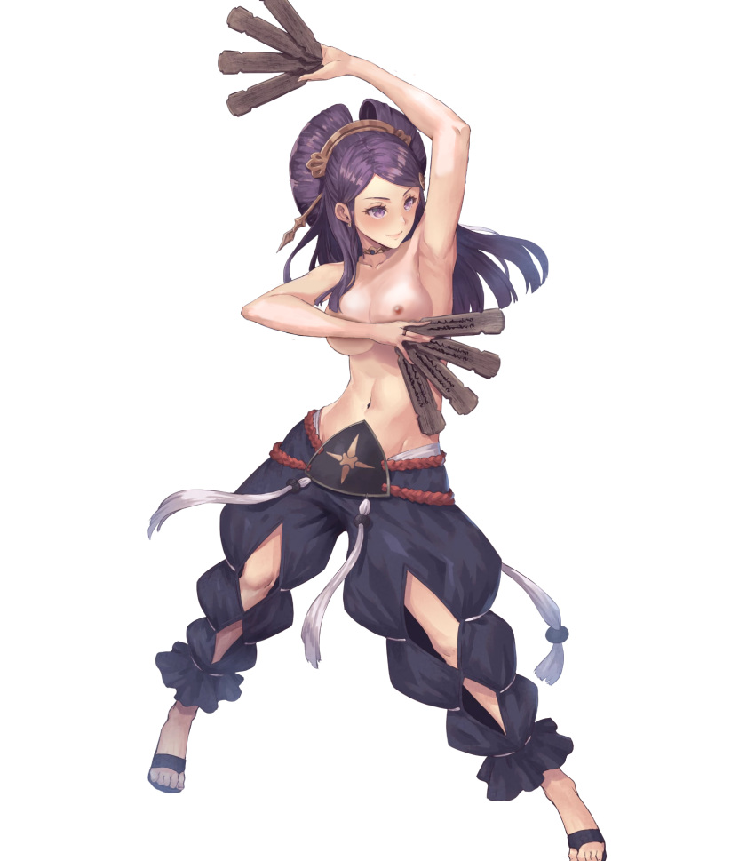 1girls accessory armpits bare_shoulders biggitybiggitybig collar collarbone edit fire_emblem fire_emblem_fates fire_emblem_heroes large_breasts long_hair nintendo nipples nude_filter official_art orochi_(fire_emblem) pose purple_eyes purple_hair smile solo topless