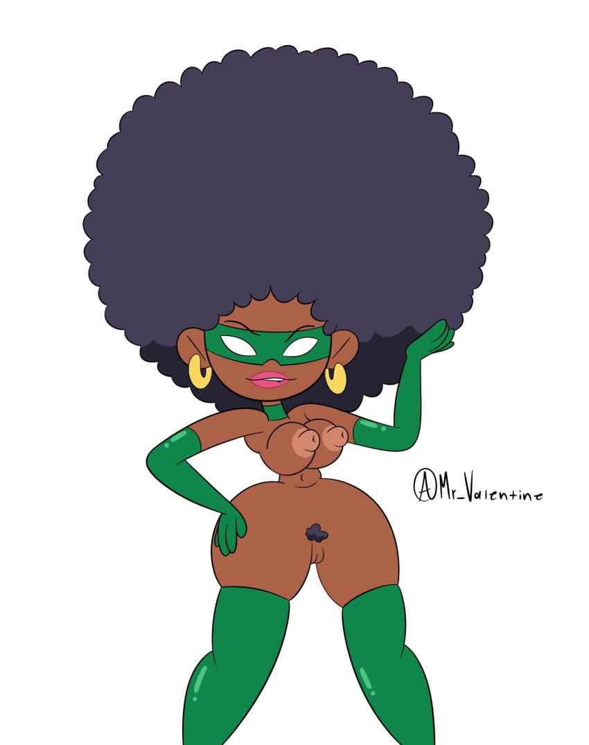 1girls 4_fingers afro artstyle_imitation big_breasts black_hair cute dark-skinned_female dark_skin female green_wing mr_valentine00 naked nude nude_female powerpuff_girls powerpuff_girls_2016 pubic_hair solo source_request tagme thick_thighs