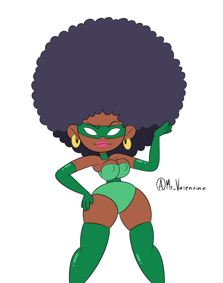 1girls 4_fingers afro artstyle_imitation big_breasts black_hair cute dark-skinned_female dark_skin female green_wing mr_valentine00 powerpuff_girls powerpuff_girls_2016 solo source_request tagme thick_thighs