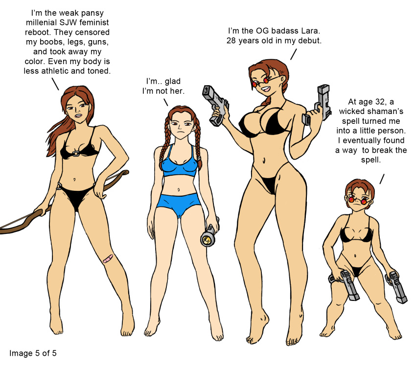 (original_artist_tbd) bikini clothing dwarf dwarf_female dwarfism female firearm handgun human lara_croft lara_croft_(classic) lara_croft_(survivor) looking_over_eyewear looking_over_glasses looking_over_sunglasses midget pale_skin red-tinted_eyewear sallyx short_lady string_bikini sunglasses swimwear tinted_eyewear tomb_raider tomb_raider_(survivor) video_games weapon white_background