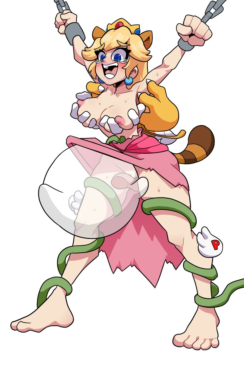 blonde_hair blush bondage boo_(mario) bound_wrists bowser breast_grab breast_squeeze chains crown cunnilingus exposed_breasts exposed_pussy feathers koopa lifting_dress lipstick mario_(series) new_super_mario_bros._2 nintendo nude_female piranha_plant princess_peach pussy_licking raccoon_ears raccoon_peach raccoon_tail rape reverse_forced_oral super_mario_bros. tadashibaka tickling tickling_pussy topless torn_clothes vines