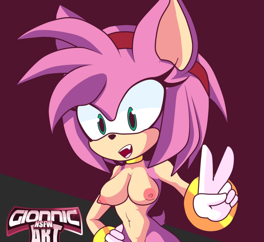 amy_rose breasts clothing exibitionism female footwear gionnic_art gloves green_eyes handwear hedgehog mostly_nude nude nude_female pink_fur pink_hair pink_nipples pink_skin pussy smile smiling_at_viewer sonic_(series) sonic_the_hedgehog_(series) vagina