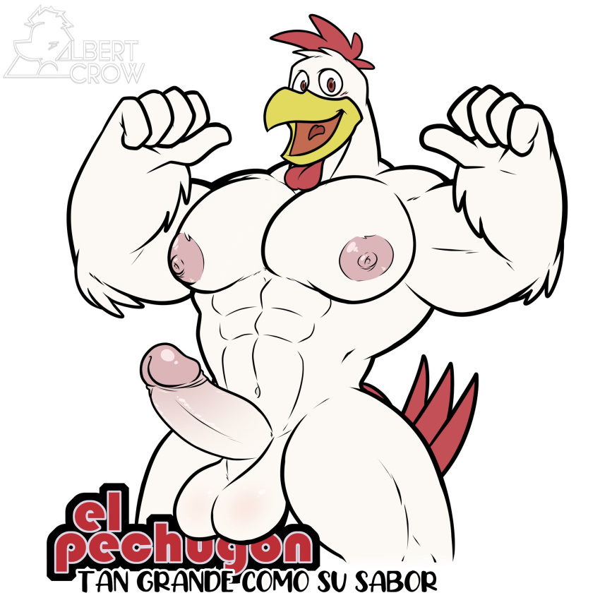 1boy 2021 5_fingers abs albertcrow anthro areolae avian balls bara barazoku beak belly_button big_nipples big_penis bird brand_name_imitation chicken el_pechugon erection furry hi_res high_resolution highres looking_at_viewer male male_chicken male_focus manly mexican moobs motoanexo muscle muscles muscular muscular_male nipples parody pecs pectorals penis pink_penis pointing pointing_at_self pollo_pechugon restaurant_mascot smiling source_request spanish_text tagme tail testicles text uncut white_body white_penis