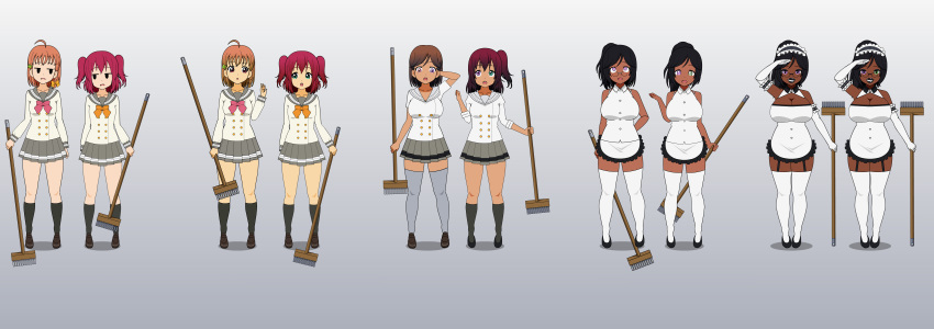 2girls ass_expansion bimbo bimbofication blackification brainwashing breast_expansion corruption dark-skinned_female ebonization female kisekae kurosawa_ruby love_live! love_live!_sunshine!! maid mythicalcreaturebone race_swap takami_chika transformation transformation_sequence