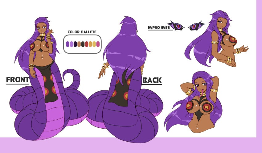 1girls arbok belly character_sheet dark-skinned_female humanized lamia large_breasts loincloth long_hair monster_girl nintendo pasties pokémon_(species) pokemon psychowolffy purple_eyes purple_hair snake_girl voluptuous