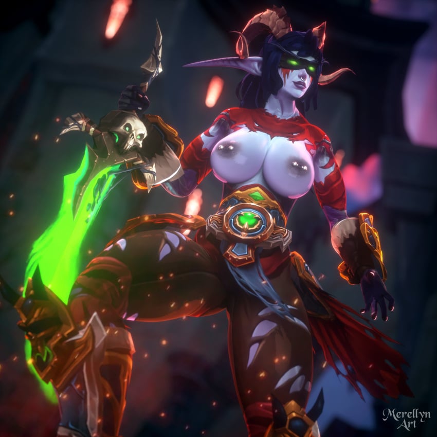 1girls breasts busty curvy curvy_female curvy_figure demon_hunter demonhunter_(warcraft) elf elf_female female female_only merellyn muscular muscular_female muscular_legs muscular_thighs night_elf night_elf_female nipple_piercing nipples pose posing thick thick_thighs thighs topless warcraft world_of_warcraft wow