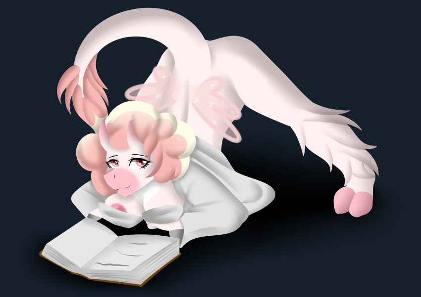 absurd_res anthro clothed clothing coat female fluffy glacialpain hi_res jack-o'_crouch_pose jack-o_pose jackochallenge lab_coat peach_candy pose reading skimpy solo topwear