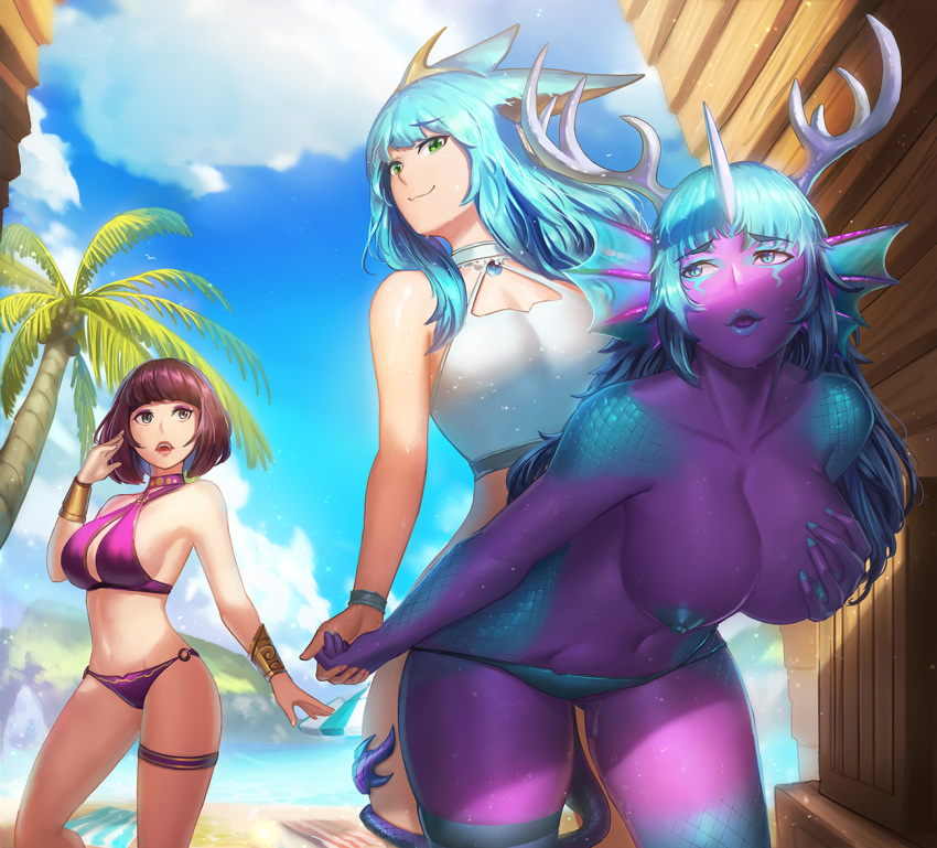 1futa 2girls animal_ears beach bent_over big_breasts bottomless caught_in_the_act cheating cleavage clothed clothing cucked_by_futa cuckold cuckquean detailed_background dragon_girl duo_focus exhibitionism exposed_breasts female from_behind futa_on_female futa_with_female futanari gatery huge_breasts human humanoid implied_futanari interspecies koshoru_the_water_dragon light-skinned_futanari light_skin marine merfolk mermaid mostly_nude nephaleen netorare ntr pale_skin partially_clothed public purple_skin sex standing standing_sex stealth_sex thick_thighs