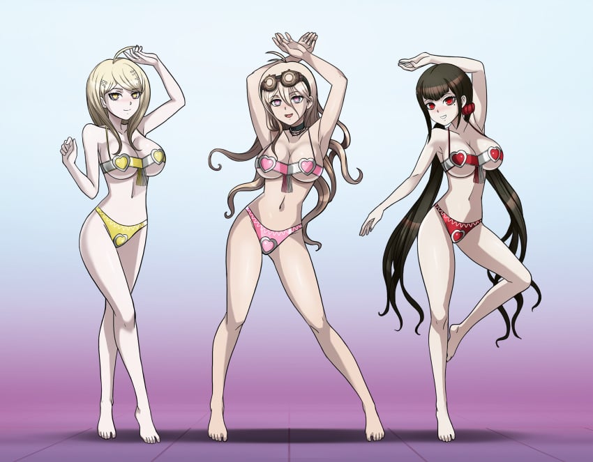 3girls akamatsu_kaede big_breasts blonde_hair breasts danganronpa danganronpa_v3 female female_only harem_outfit harukawa_maki heart-shaped_pupils iruma_miu light-skinned_female light_skin lingerie mind_control multiple_girls pale-skinned_female pale_skin pose posing shinzu031 smile smiling smiling_at_viewer smooth_skin
