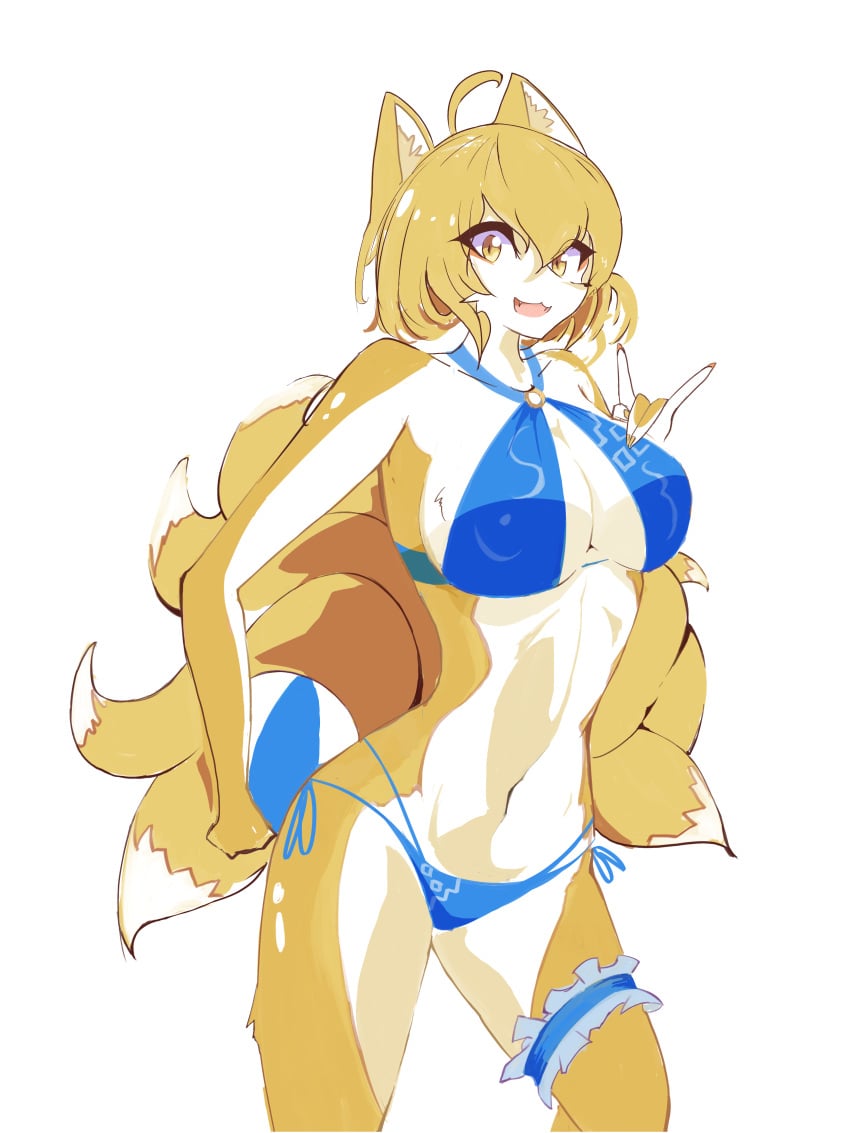 anthro anthrofied blue_bikini female fox fox_ears fox_girl fox_tail furry garter kitsune multiple_tails ran_yakumo sum_re1 touhou yellow_fur