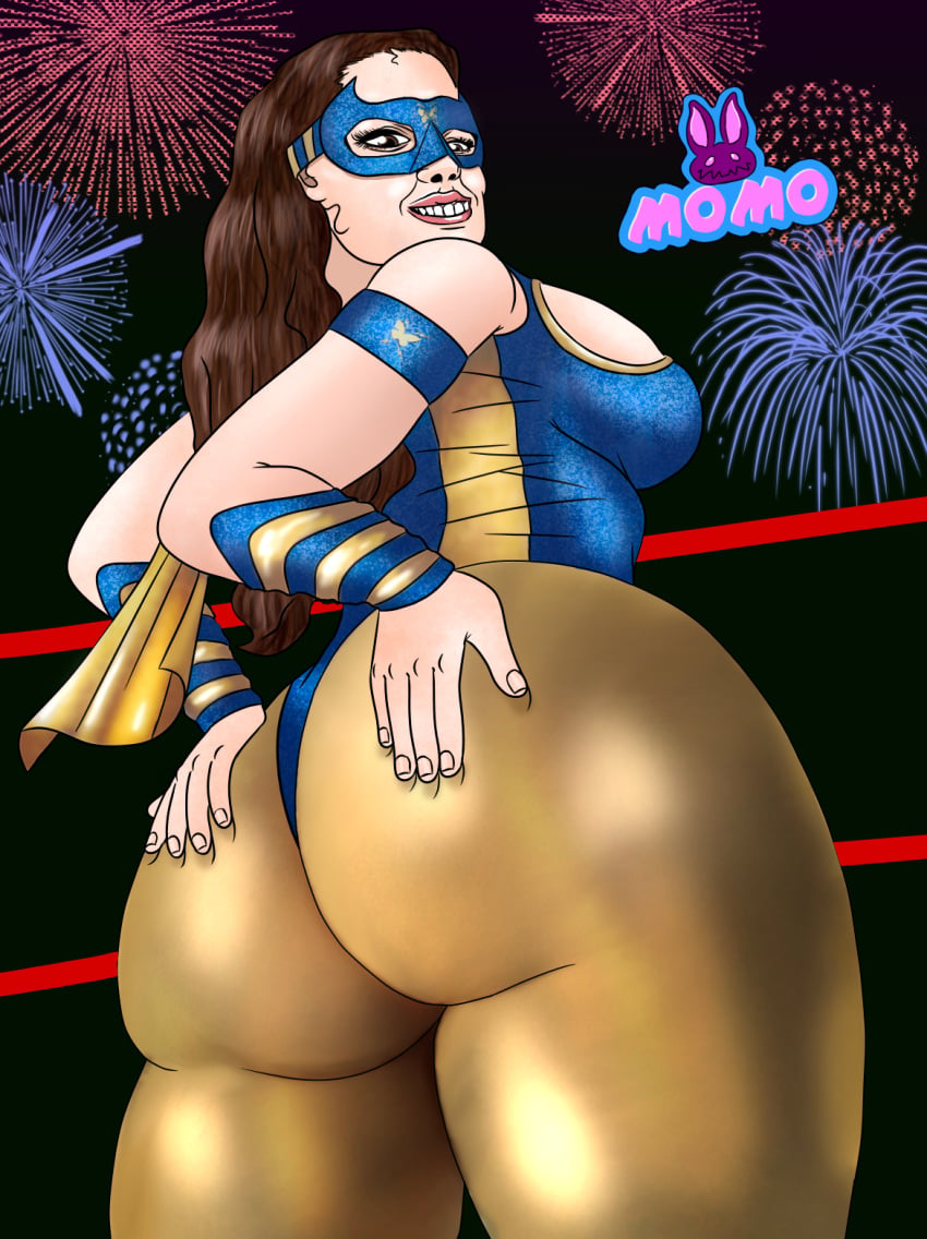 ass ass_grab big_ass big_breasts big_butt breasts brown_hair dat_ass female female_only momokarin01 nikki_ash nikki_cross tagme voluptuous wrestler wrestling_mask wrestling_outfit wwe wwe_diva