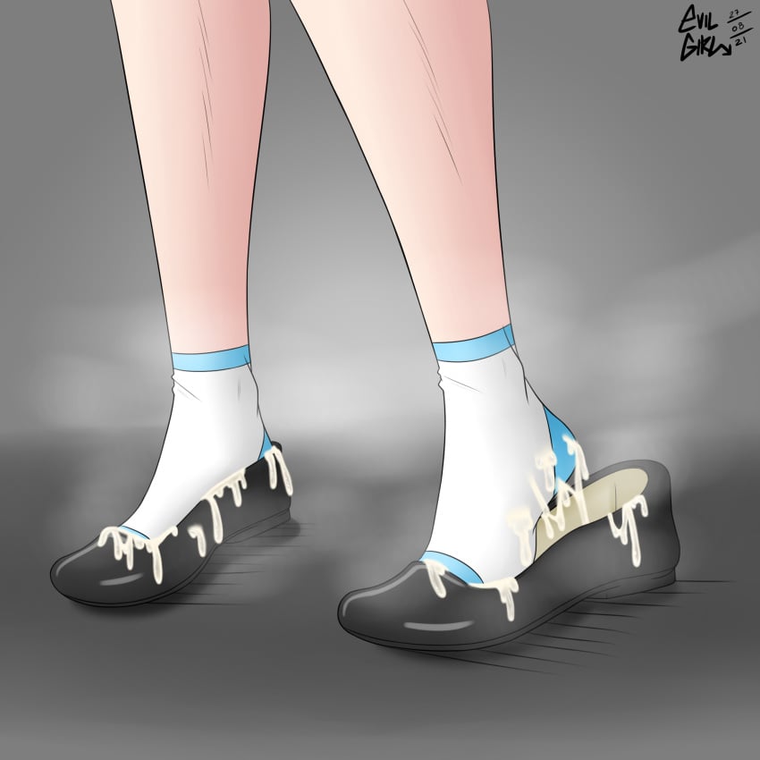 2021 blend_s cum cum_in_shoe cum_in_shoes cum_in_sock cum_on_feet evilgirl feet flats foot_fetish foot_focus gray_background hinata_kaho legs semen shoes simple_background socks steam