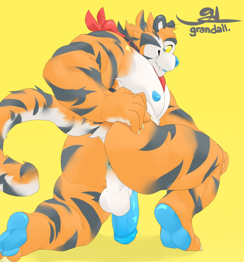 ass asshole backsack balls bara barazoku big_ass big_balls big_penis blue_eyes blue_nipples blue_penis claws feet fur furry gay grandall_(artist) happy kneeling looking_at_viewer male male_only mascot nipples orange_fur pawpads paws perineum solo solo_focus tail thick_penis thick_thighs thighs tiger tiger_print tony_the_tiger