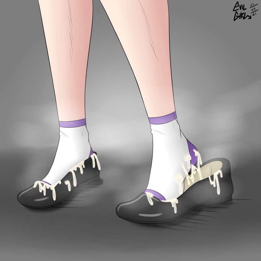 2021 amano_miu blend_s cum cum_in_shoe cum_in_shoes cum_in_sock cum_on_feet cum_wearing evilgirl feet flats foot_fetish foot_focus gray_background legs semen shoes simple_background socks steam