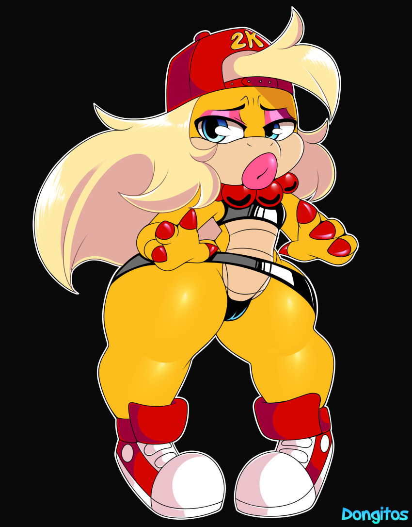 1girls 2018 absurd_res aged_up anthro anthro_only ass ass_length_hair backwards_baseball_cap baseball_cap big_lips bikini bikini_bottom bikini_top bimbo bimbo_lips black_background blonde_hair bottom_heavy cameltoe claws clothing dongitos eyeshadow female female_only flat_chest full_body hair hat hips hips_wider_than_shoulders humanoid hyper_bimbo koopa koopaling legs lighter_underbelly lips lipstick long_hair makeup mario_(series) nintendo painted_claws painted_nails pearl_necklace pink_eyeshadow pink_lips pink_lipstick pinup platinum_blonde_hair puffy_lips reptile_humanoid revealing_clothes shortstack simple_background skimpy sneakers solo solo_female standing text thick_lips thick_thighs thighs thong turtle watermark wendy_o._koopa wide_hips yellow_body