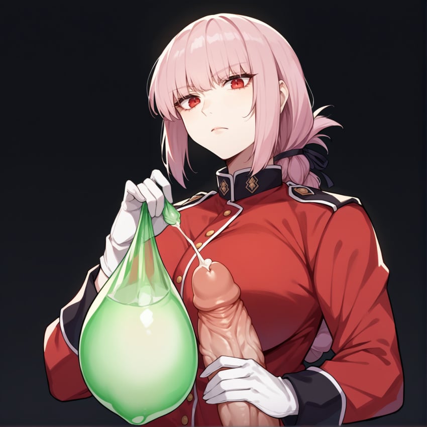 ai_generated condom condom_balloon cum cum_in_condom fate/grand_order fate_(series) florence_nightingale_(fate) handjob holding_condom huge_breasts huge_cock huge_cock kao140522 nightingale_(fate/grand_order) pink_hair red_eyes used_condom