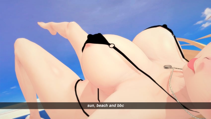 1girls arenx3d beach big_breasts bikini bikini_bottom bikini_top blonde_female blonde_hair blonde_hair blonde_hair_female dosanko_gal_wa_namara_menkoi feet female female female_focus female_only girlfriend legs legs_up minami_fuyuki mouth paradise pose posing schoolgirl sky snapchat teenager teeth