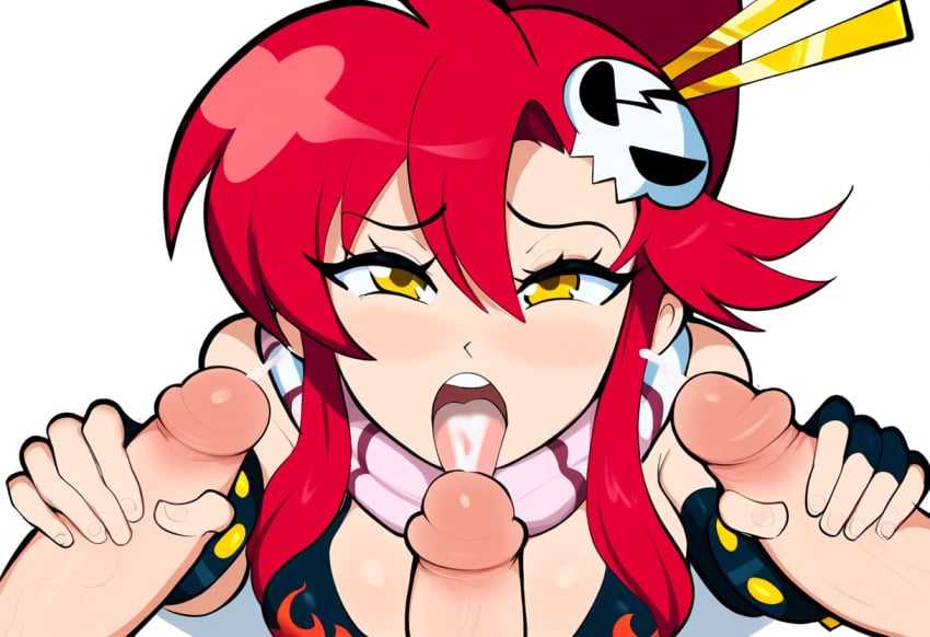 1girls after_fellatio after_oral ai_generated big_penis cum cum_in_mouth female from_above group group_sex high-angle_view huge_cock mullon multiple_boys novelai penis surrounded surrounded_by_penises tengen_toppa_gurren_lagann tongue tongue_out yoko_littner