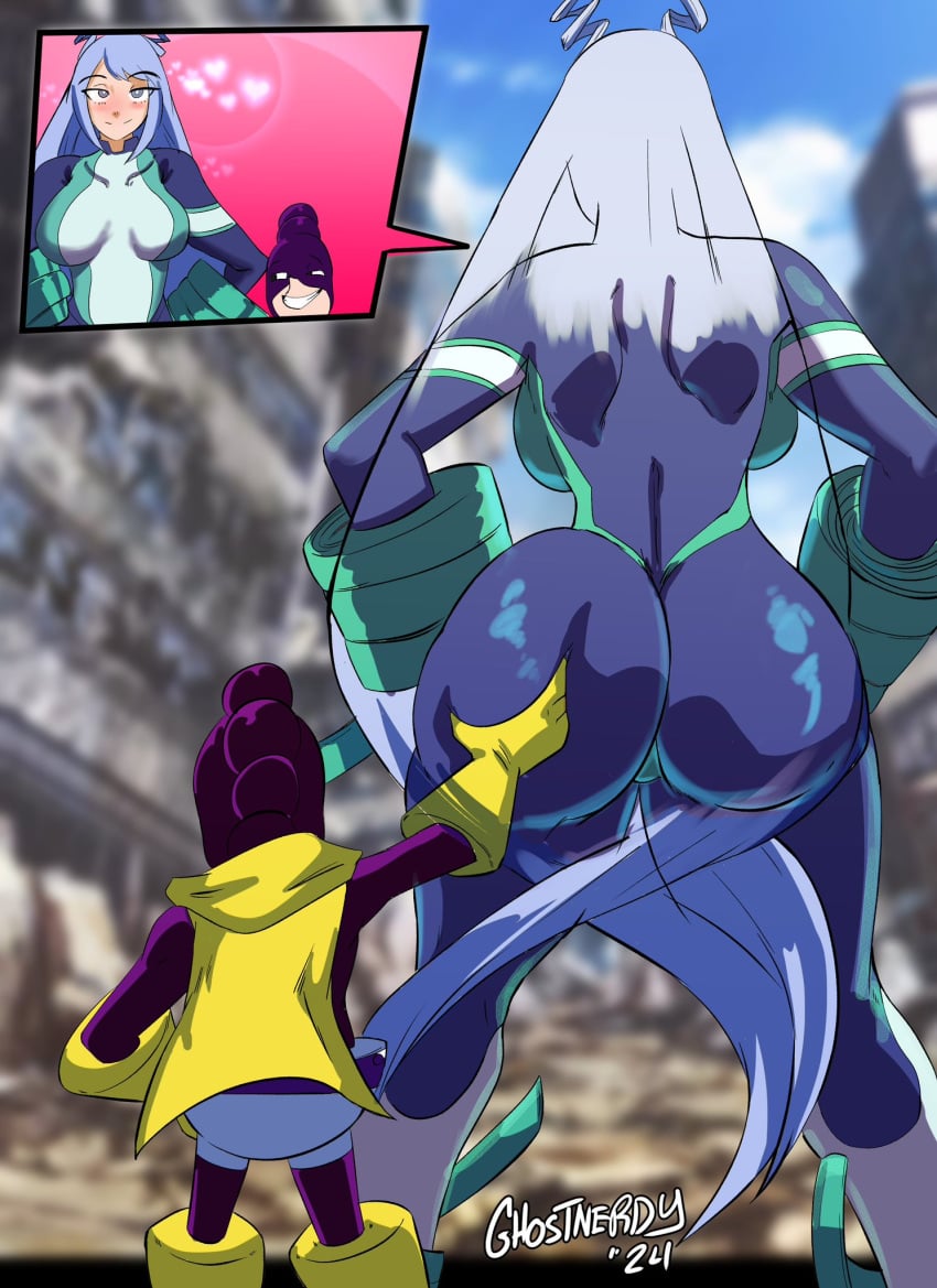 1boy 1girls 2d ass_grab big_ass blue_hair femsub flippant_male ghostnerdy hero_outfit_(mha) intern maledom minoru_mineta my_hero_academia nejire_hado nejire_hado_(hero_outfit) older_female periwinkle_hair purple_hair size_difference small_dom_big_sub stealth_ass_grab submissive_female utter_domination younger_male