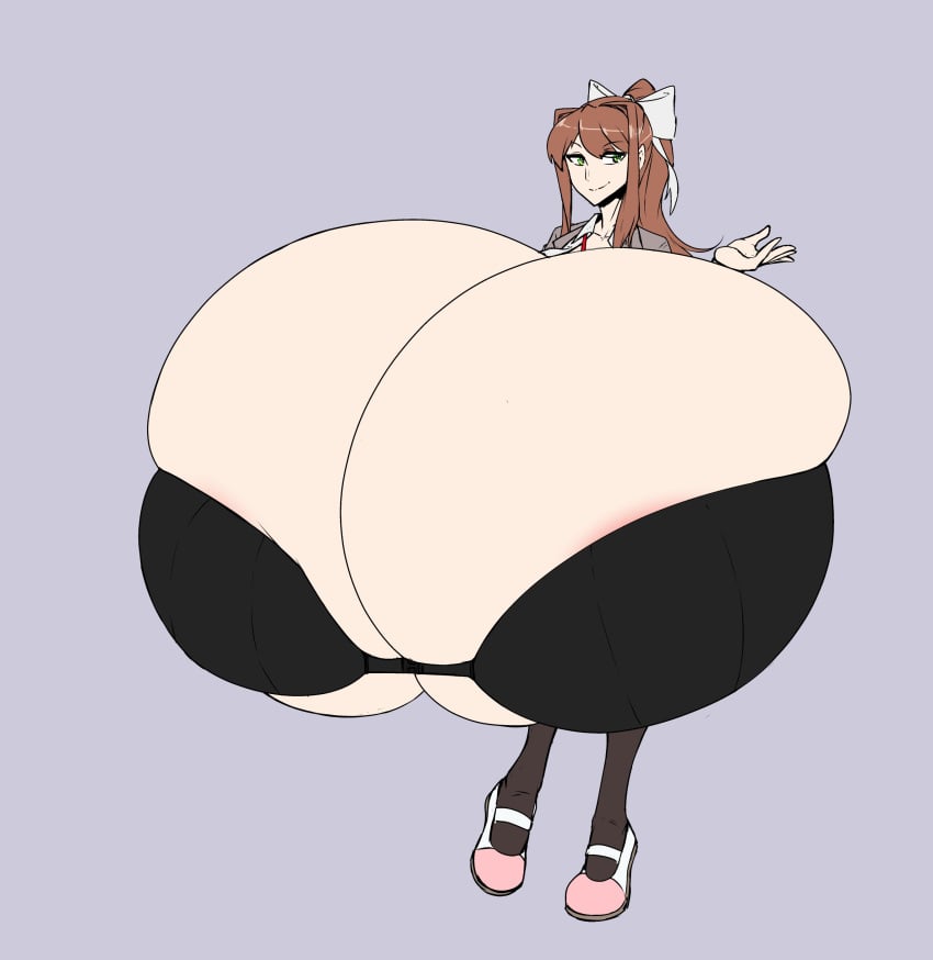 1girls 2021 anime_style big_breasts breast_expansion breasts breasts_bigger_than_head breasts_bigger_than_torso brown_hair cleavage color doki_doki_literature_club expansion female female_only green_eyes hi_res high_resolution highres human human_only hyper_breasts just_monika large_breasts looking_at_viewer monika_(doki_doki_literature_club) not_furry rust_and_bolts sequence simple_background smile smiling_at_viewer solo solo_female thighhighs tight_clothing white_bow