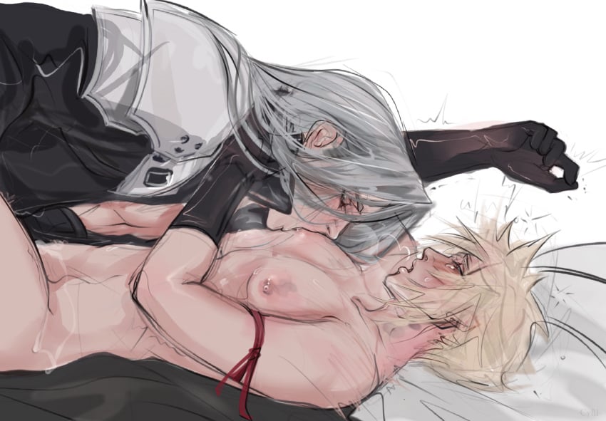 2boys blonde_hair cloud_strife final_fantasy final_fantasy_vii gay gay_sex nipple_play sephiroth sepiruth white_hair