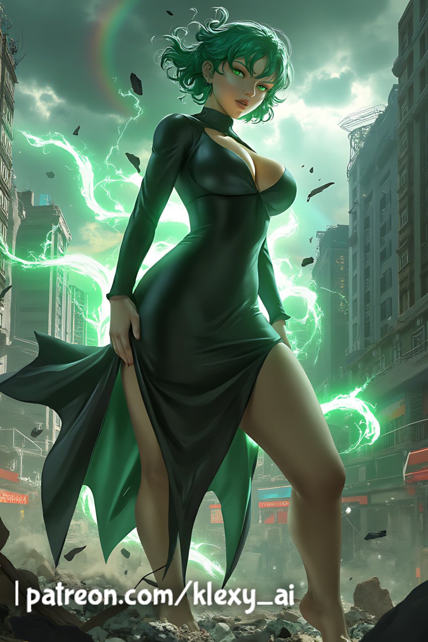 1female 1girls ai_generated asian asian_female ass big_ass big_breasts big_thighs black_clothes black_clothing breasts butt clothed clothed_female clothes clothing dress female female_focus female_only fully_clothed fully_clothed_female green_eyes green_hair green_hair_female hourglass_figure huge_ass huge_thighs japanese japanese_female klexyai long_hair long_hair_male messy_hair one-punch_man patreon_link short_hair solo solo_female tagme tatsumaki thick_hips thick_thighs thighs voluptuous voluptuous_female