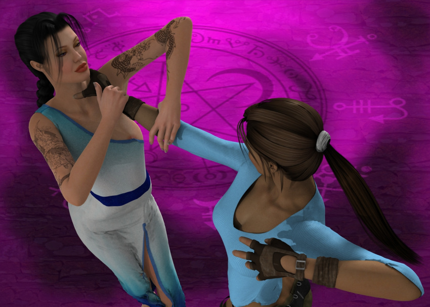 2girls 3d angelina_jolie female female_only human lara_croft lara_croft_(angelina_jolie) lara_croft_(l.a.u.) multiple_females sasha2000dog tagme tomb_raider tomb_raider_(l.a.u.)