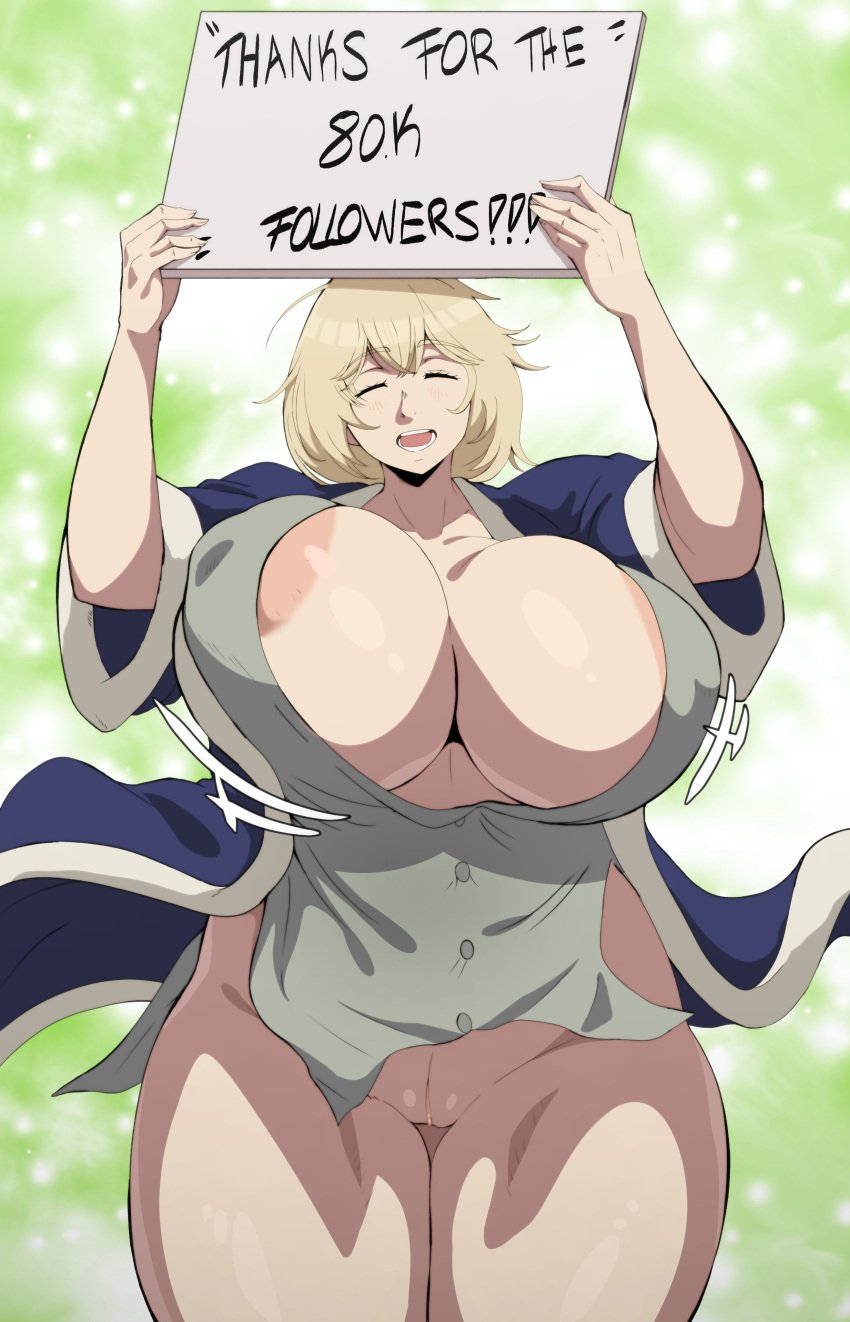 1girls areolae big_boobs big_breasts blonde_hair bouncing_breasts covered_nipples dratvan dungeon_meshi falin_touden frieren_beyond_journey's_end gigantic_breasts huge_breasts looking_at_viewer nipples pussy smile sousou_no_frieren tagme thick_thighs thighs voluptuous