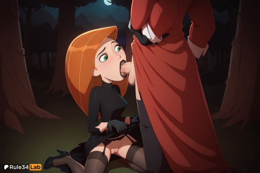 1boy 1boy1girl 1girls ai_generated artist_name black_dress black_footwear black_gloves black_lipstick black_shirt blowjob breasts clothes_lift crescent_moon disney disney_channel dress dress_lift fellatio forest garter_belt gloves green_eyes green_hair hi_res high_heels kim_possible kimberly_ann_possible kneeling long_hair long_sleeves moon nature night night_sky no_panties oral orange_hair outdoors pants partial_male penis pussy red_coat red_hair rule34lab sky small_breasts straight testicles thighhighs tree uncensored