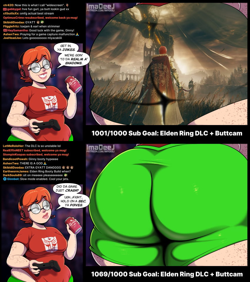 ass chubby elden_ring fat_ass fromsoftware gamer_girl glasses green_screen_ass huge_ass imadeej imminent_gaming nerdy_female original_character overweight pawg red_hair shadow_of_the_erdtree streamer streaming virginia_applebaum_(imadeej)