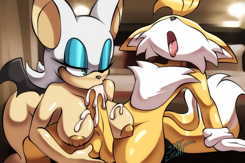 3:2 age_difference anthro bat big_breasts big_penis breasts canid canine duo fellatio female fox genitals hi_res male male/female mammal older_female one_eye_closed oral penile penis rouge_the_bat sega sex skylight_(artist) sonic_(series) sonic_the_hedgehog_(series) tails tails_the_fox wink younger_male